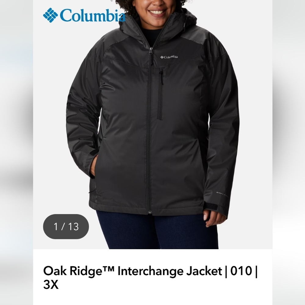 LIKE NEW Columbia Oak Ridge Interchange Jacket in Black Sheen, 3x (24-26)
